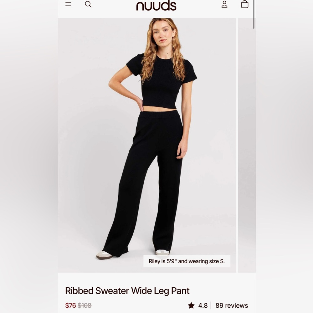 Nuudes Black Ribbed Sweater Wide Leg Pants